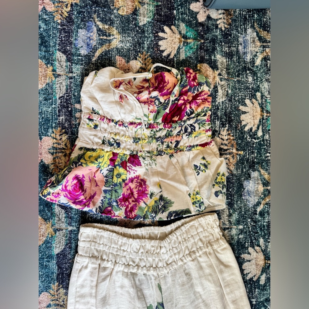 Anthropologie the Somerset Floral Linen Top & Wide Leg Pull On Pants Set - Picture 4 of 11